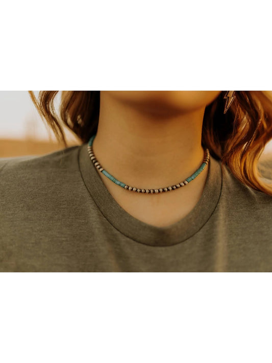 Turquoise and Faux Navajo Pearl Choker