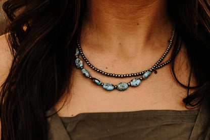 Sassy Navajo Pearl and Turquoise Nugget Layered Choker