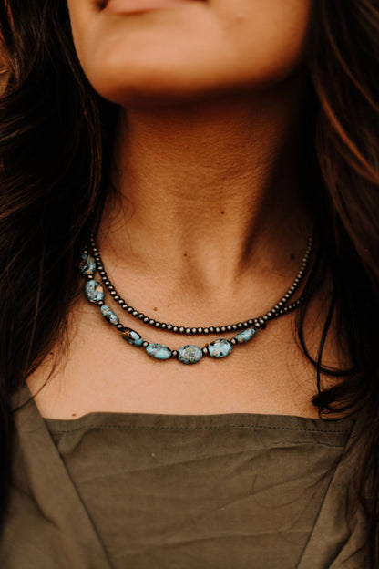 Sassy Navajo Pearl and Turquoise Nugget Layered Choker