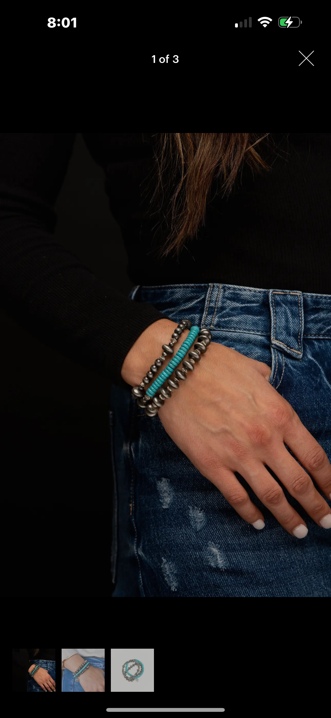 3 Strand Faux Navajo Pearl and Turquoise
Stretch Bracelet