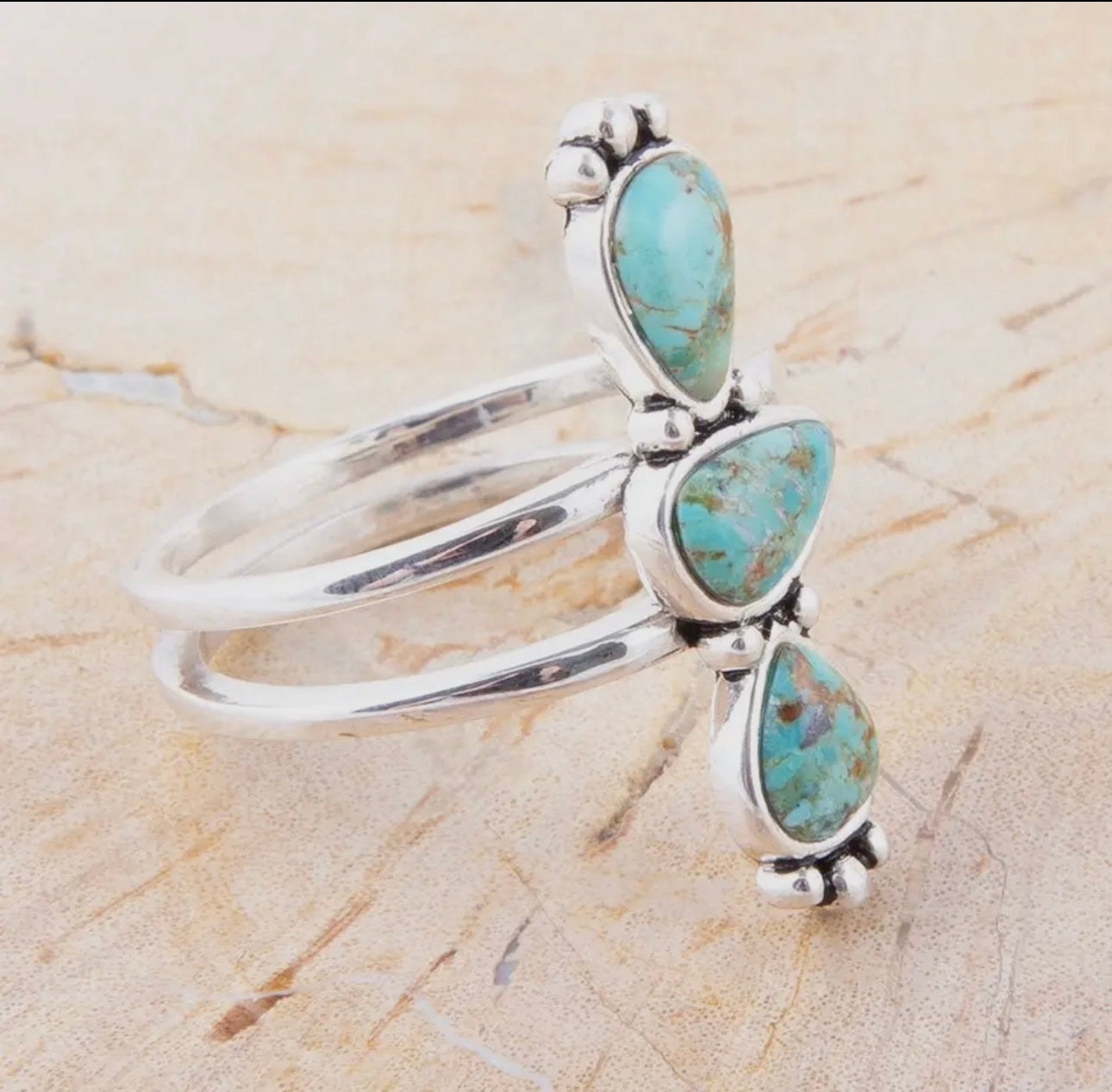 Linear Triple Stone Turquoise and
Sterling Silver Ring