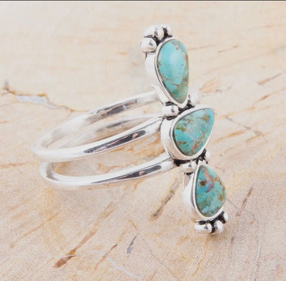 Linear Triple Stone Turquoise and
Sterling Silver Ring