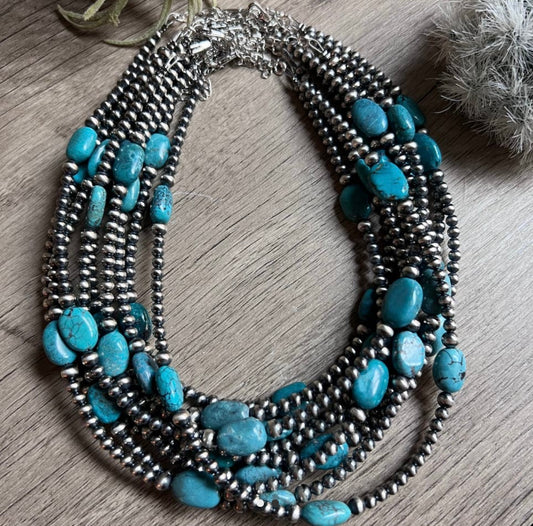 5 Turquoise Choker With Navajo Pearls