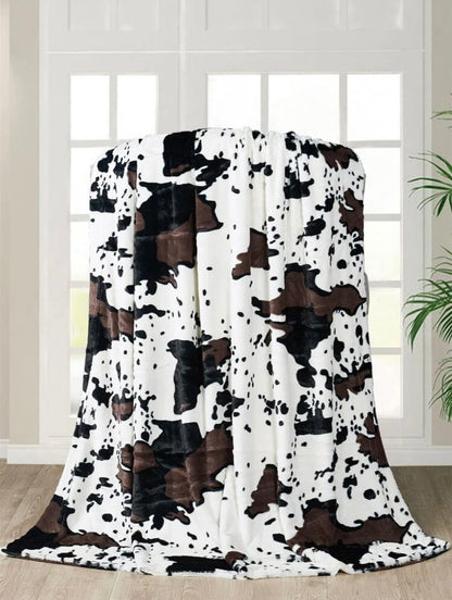 Faux Fur Cow Print Blanet