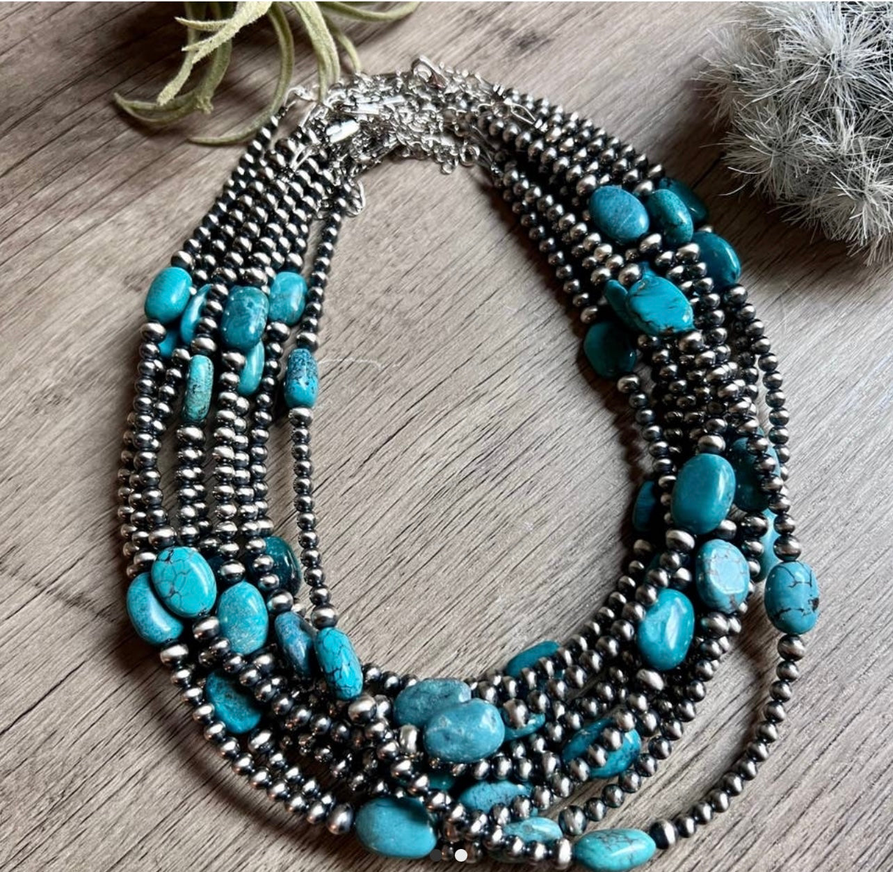 5 Turquoise Choker With Navajo Pearls